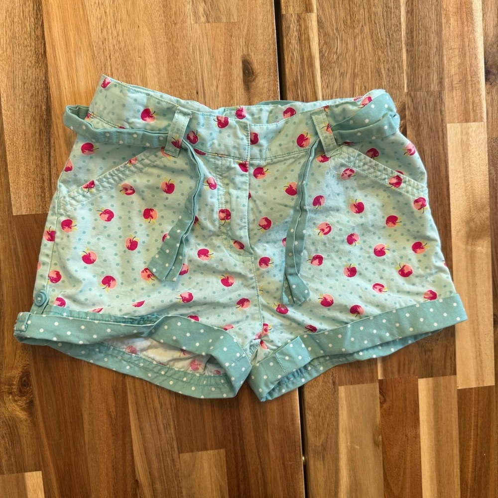 Gymboree Girls Light Blue Apple Polka Dot Cotton Shorts Size‎ 7 Adjustable Waist